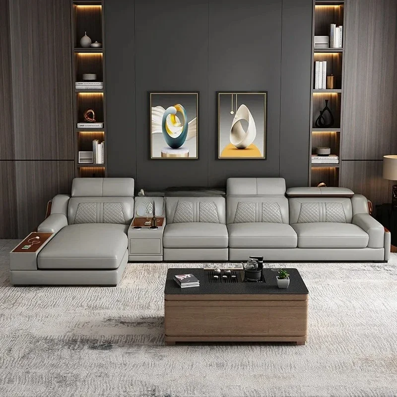Modern Luxury Combination Modular Leather Corner Lounge Sofa Multifunctional L Shaped Living Room Sectional Sofa Furniture Set