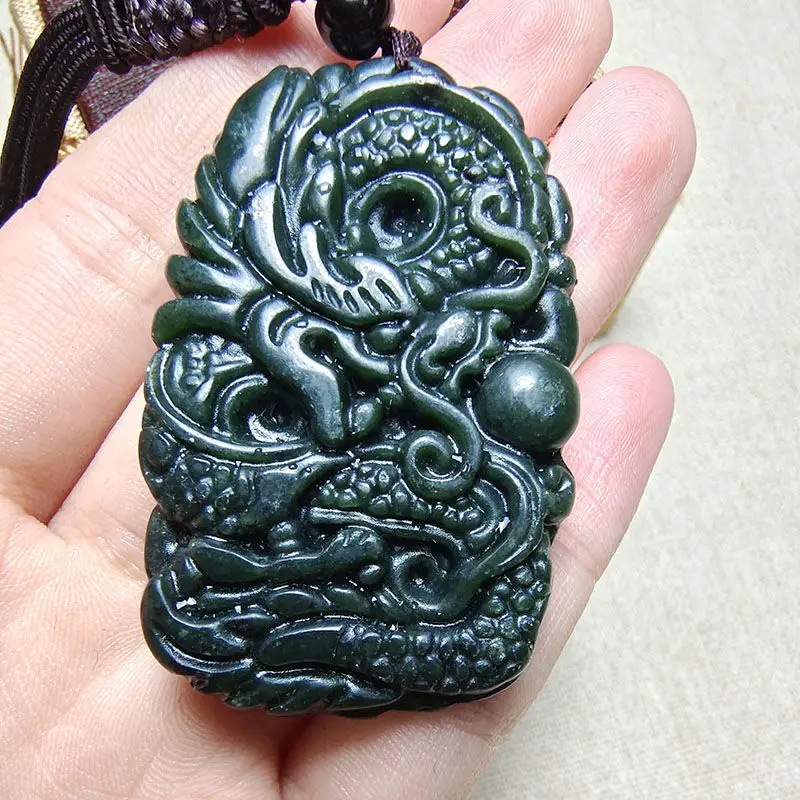 Pure Natural Medicine King Stone Dragon Pendant Male Serpentine Zodiac Dragon Necklace Domineering