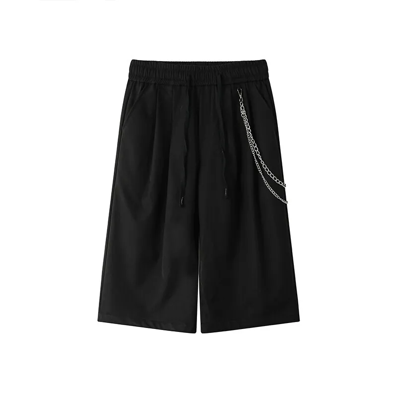 Summer Black Casual Pants Men Oversized Fashion Black Wide Leg Pants Mens Streetwear Korean Loose White Cropped Trousers Man