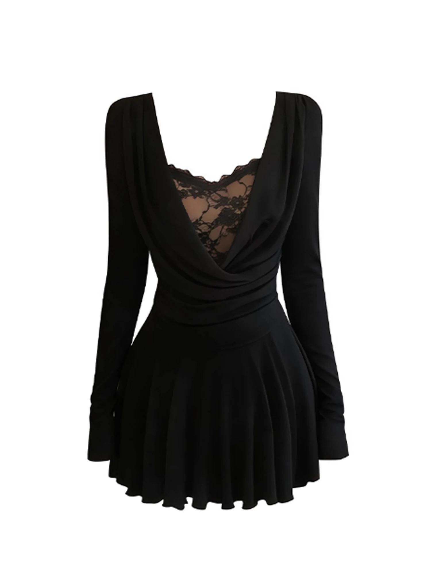 

Женское черное готическое эмо вечернее мини-платье, винтажное кружевное лоскутное вечернее платье с длинными рукавами для женщин, цельные платья, одежда