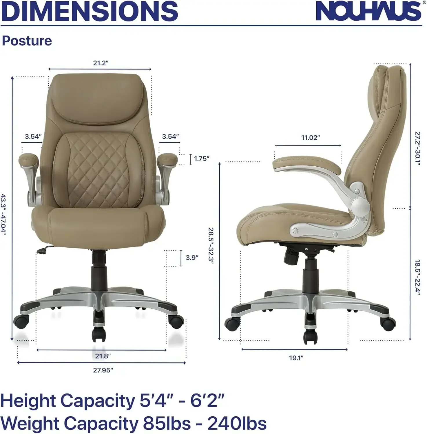 Nouhaus +Posture Ergonomic PU Leather Office Chair. Click5 Lumbar Support with FlipAdjust Armrests (Taupe)