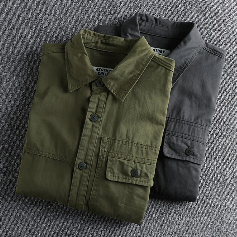 Heavy Industry Washed Male Workwear Military Shirt Jacket Fashion Men\'s Long Sleeve Shirt Handsome Trendy Versatile Loose Tops