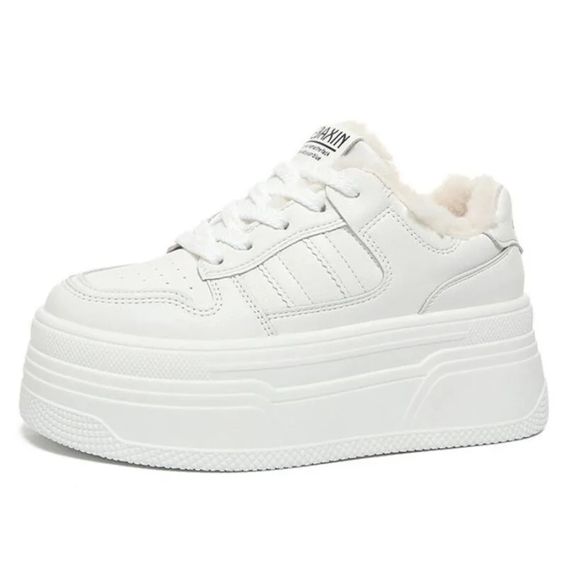 8 سنتيمتر أزياء مريحة زيادة الأحذية الجلدية عارضة الأحذية القطنية الدافئة كعب سميك منصة تنوعا مكتنزة التسلل أحذية رياضية