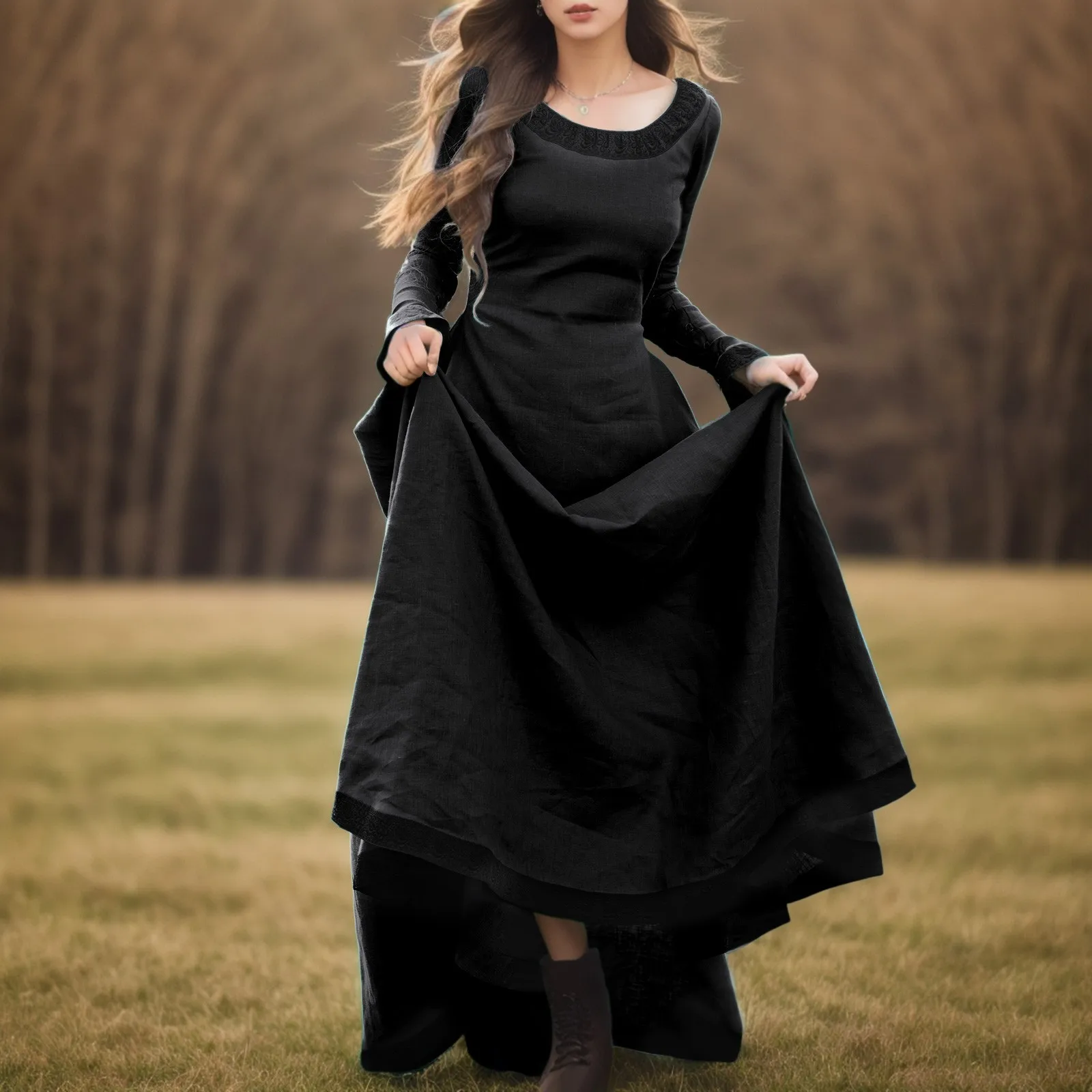 

Women Medieval Costume Gothic Dress Vintage Renaissance Maxi Dress Ankle Long Dress Halloween Cosplay Dress Corset Waist