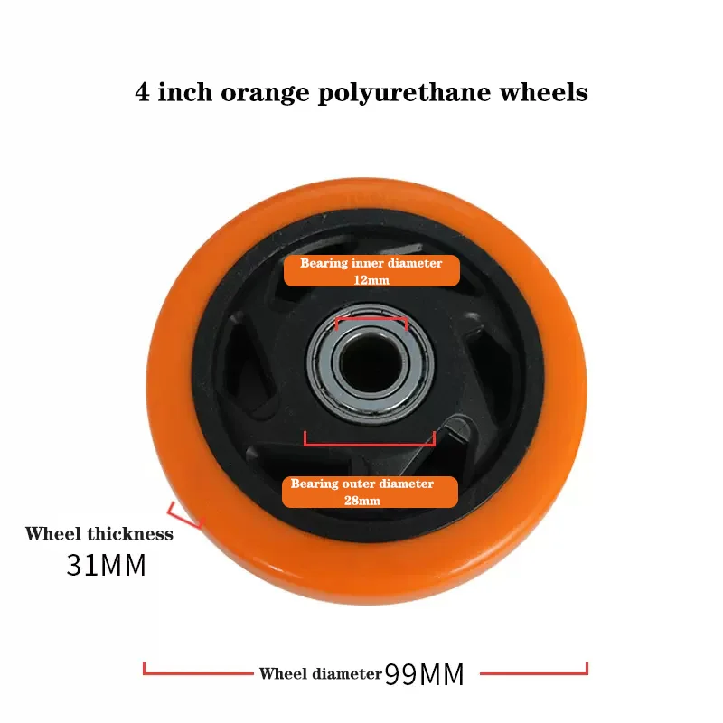 

(8 Packs) 4 Inch Polyurethane Orange Flower Single Wheel Wear Resistant Cart Double Bearing