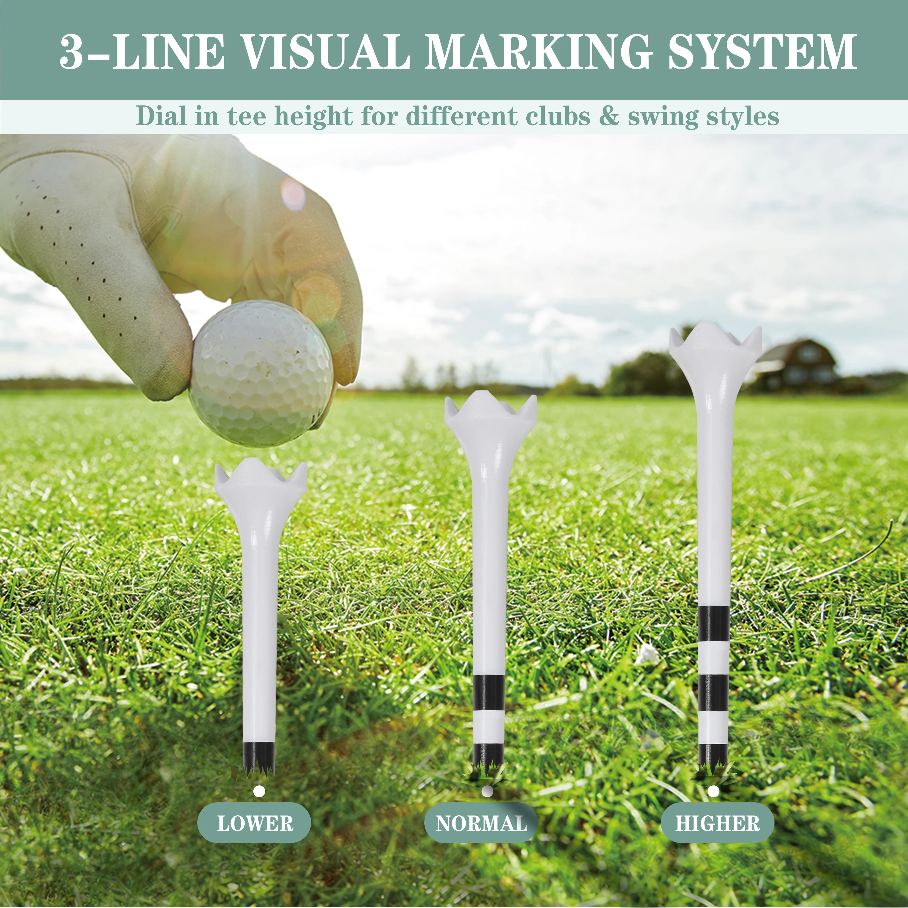 100 Stück Kunststoff-Golftees mit Höhenmarkierungen, geringer Reibung, 70 mm, 83 mm, mehrfarbige Golftees, Großpackung für alle Golfschläger – Detail 5