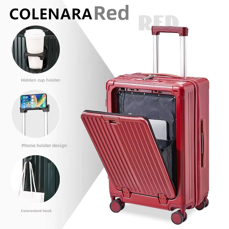 COLENARA Travel Luggage Front Opening Laptop Boarding Case USB Charging Trolley Case 20“22”24