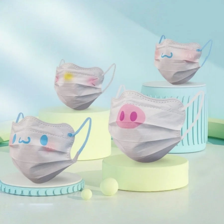 10 pieces of new V-shaped face masks. With Kitty cat cartoon print. Disposable masks suitable for travel and outings.