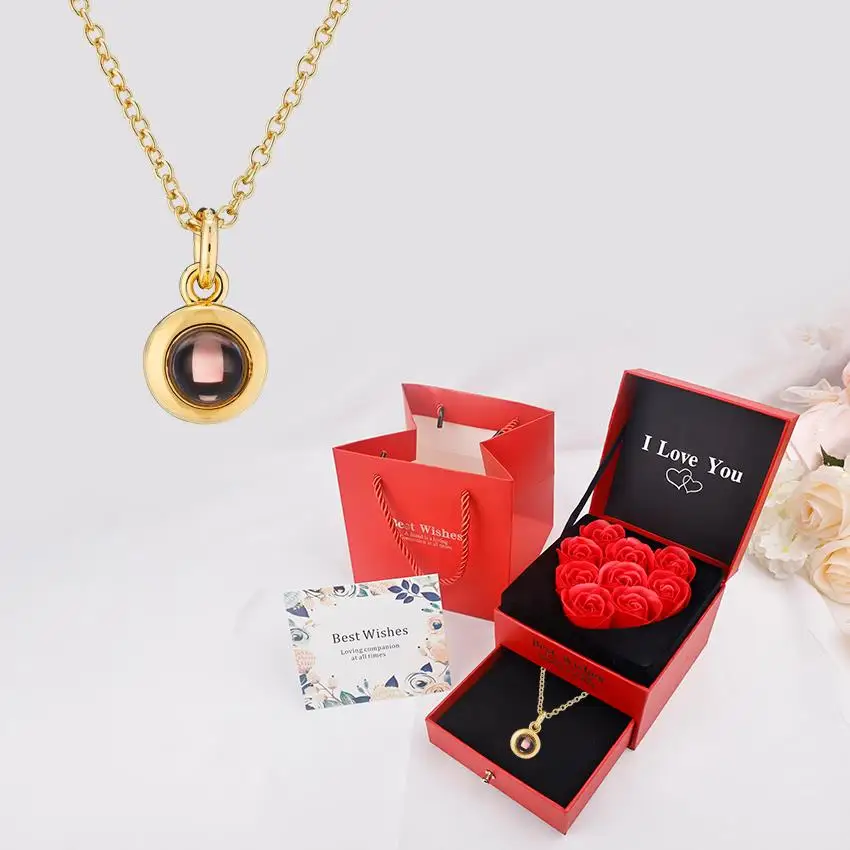 

100 Languages I Love You Of A Circle Necklace With Nine Rose Heart Shaped Gift Box Suitable Give Girlfriend And Mom's Romantic
