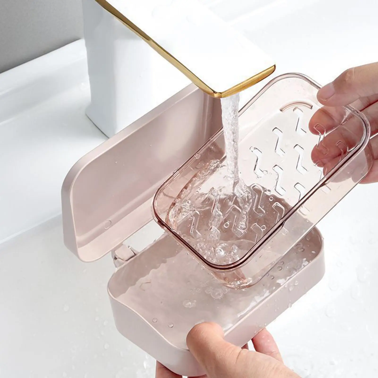 Dustproof Soap Dish with Lid, Self-Draining Tray Soap Holder, Leak-Proof Container for Kitchen Shower Bathroom Sink Bathtub