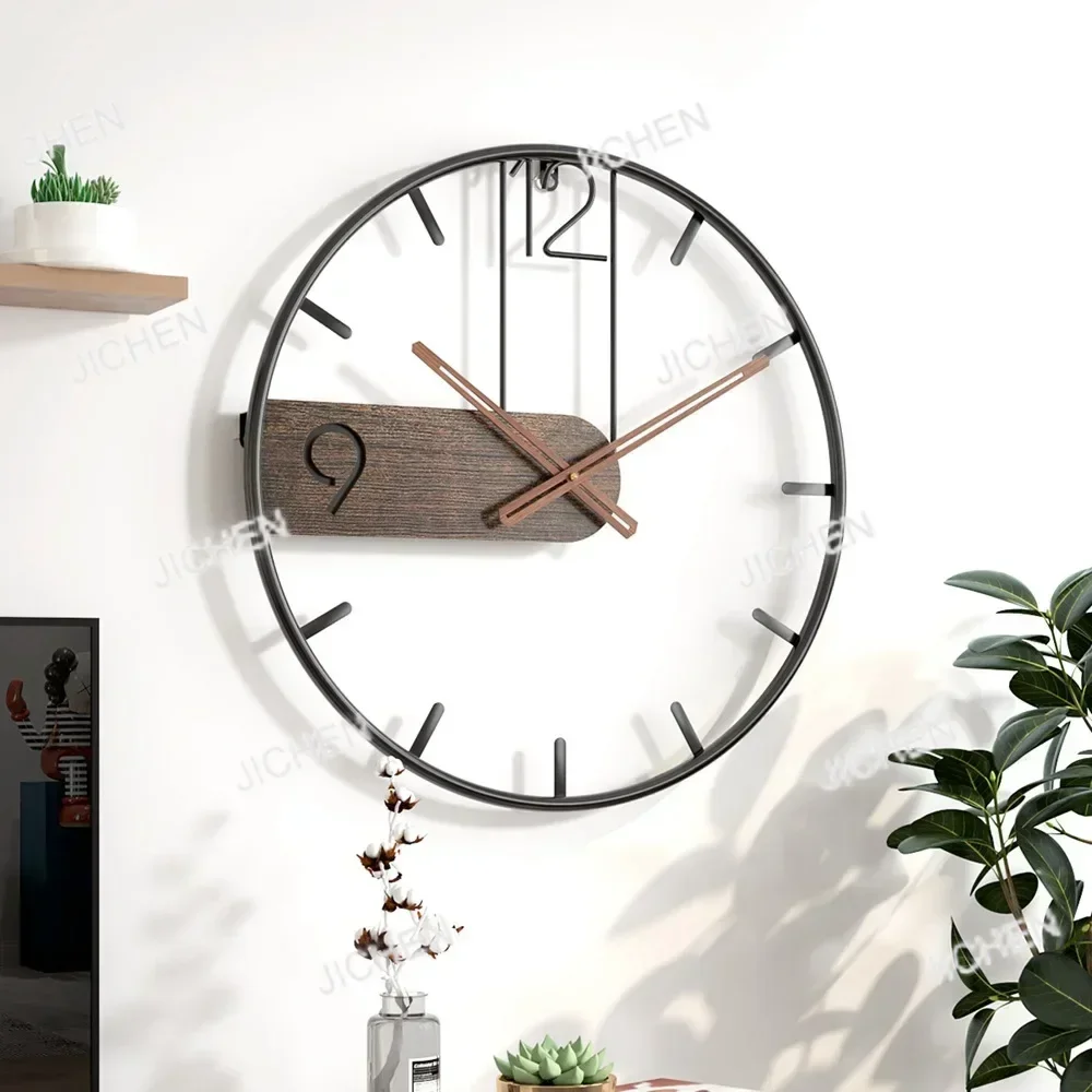 

XHX деревянные настенные часы, большие скандинавские металлические круглые настенные часы, указатель из ореха, современные часы для гостиной, украшения дома