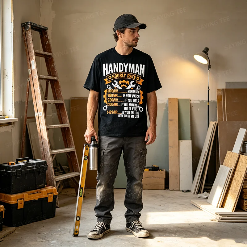 Lustiges Handwerker-Kunstwerk für Männer Jungen Papa Herr Fix-it Handwerker T-Shirt Y2k Herrenmode Wartungs- & Reparaturmann Grafik-Spruch T-Shirt Geschenk – Detail 3