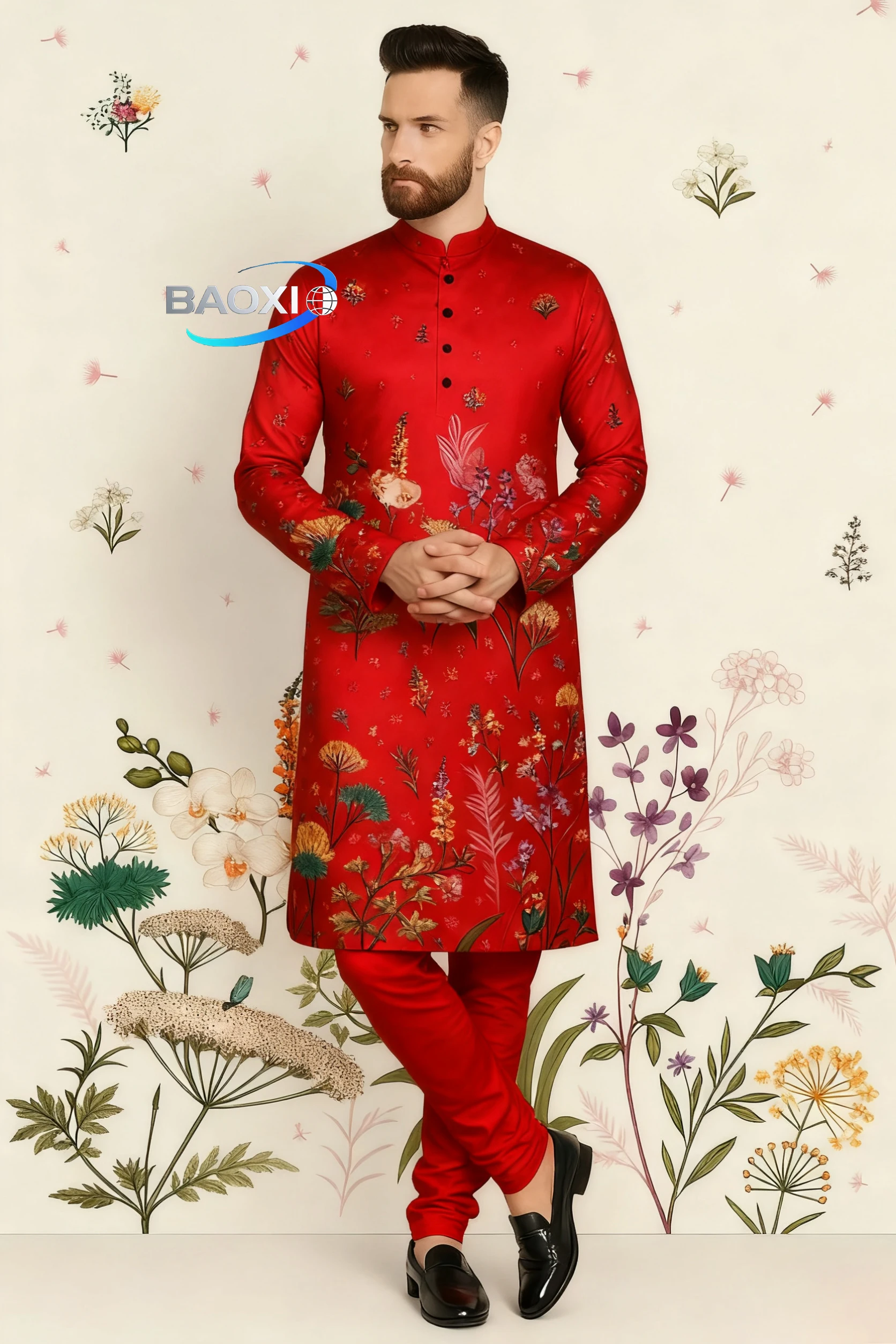 2025 men's printed kurta vardha fashionable and comfortable long robe with a fitted collar suitable for all occasions,