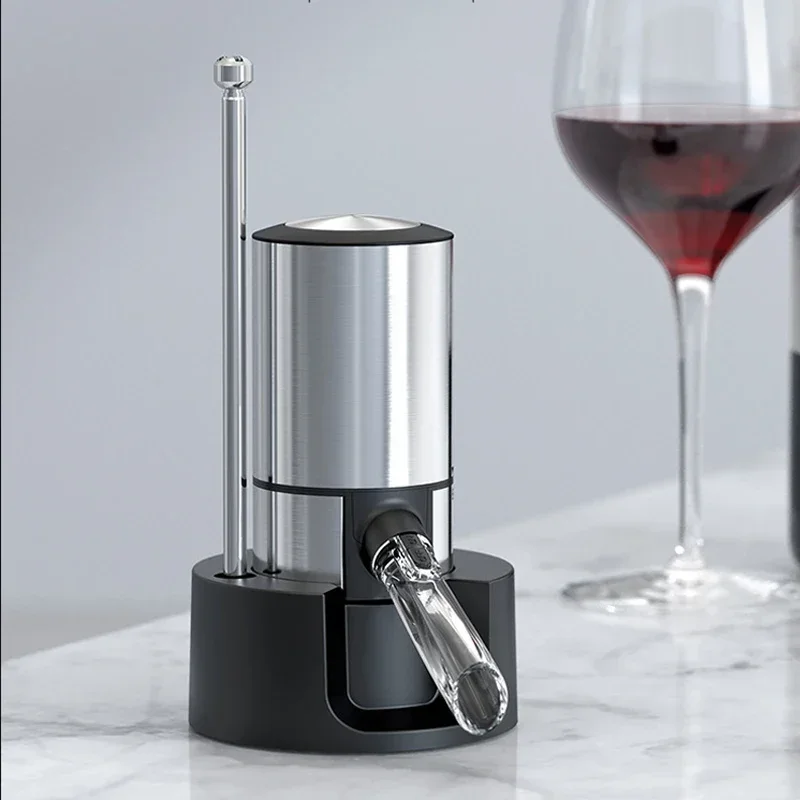 2024 New Upmarket Air Pressure Electr Wine Aerat And Dispens Quick Decanter With Storage Base Electric Pressure Wine Dispenser