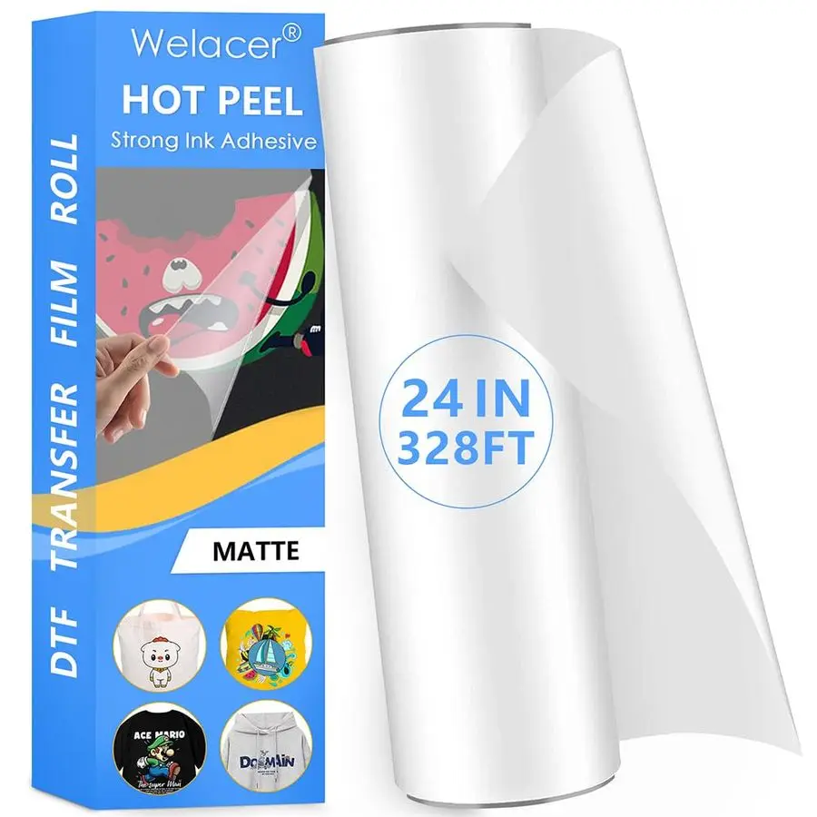 Transfer Film Roll 24 Inch x 328 FT for DoubleSide Matte Clear Pretreat Sheets, PET Heat Transfer Paper for Inkjet Printer Direc
