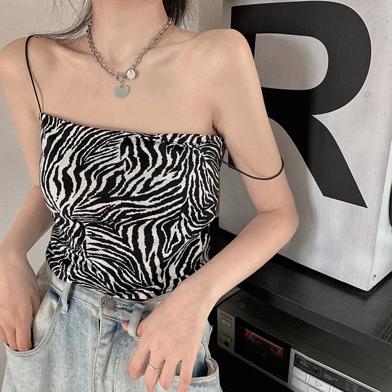 

Camisole Vest Women's Clothing Summer 2022 Sexy Tight-Fitting NEW Girl Short Zebra Print Outer Wear Inner Bottoming Shirt Tops