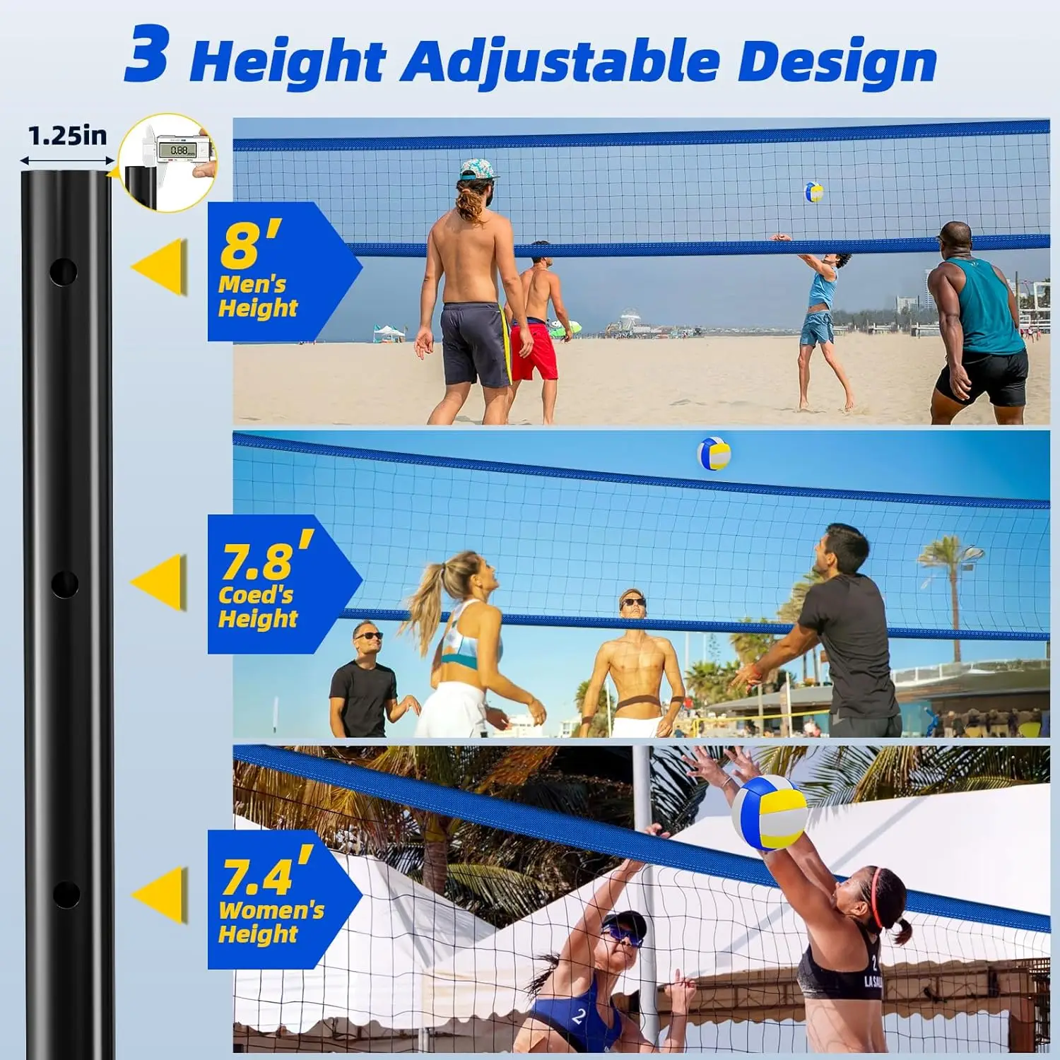 Outdoor Volleyball Net Set with Adjustable Poles, Anti-Sag Design, Includes Beach Anchor Plate, Scoreboard, Boundary Lines & Carry Bag for Backyard, Beach, Grass - view 3