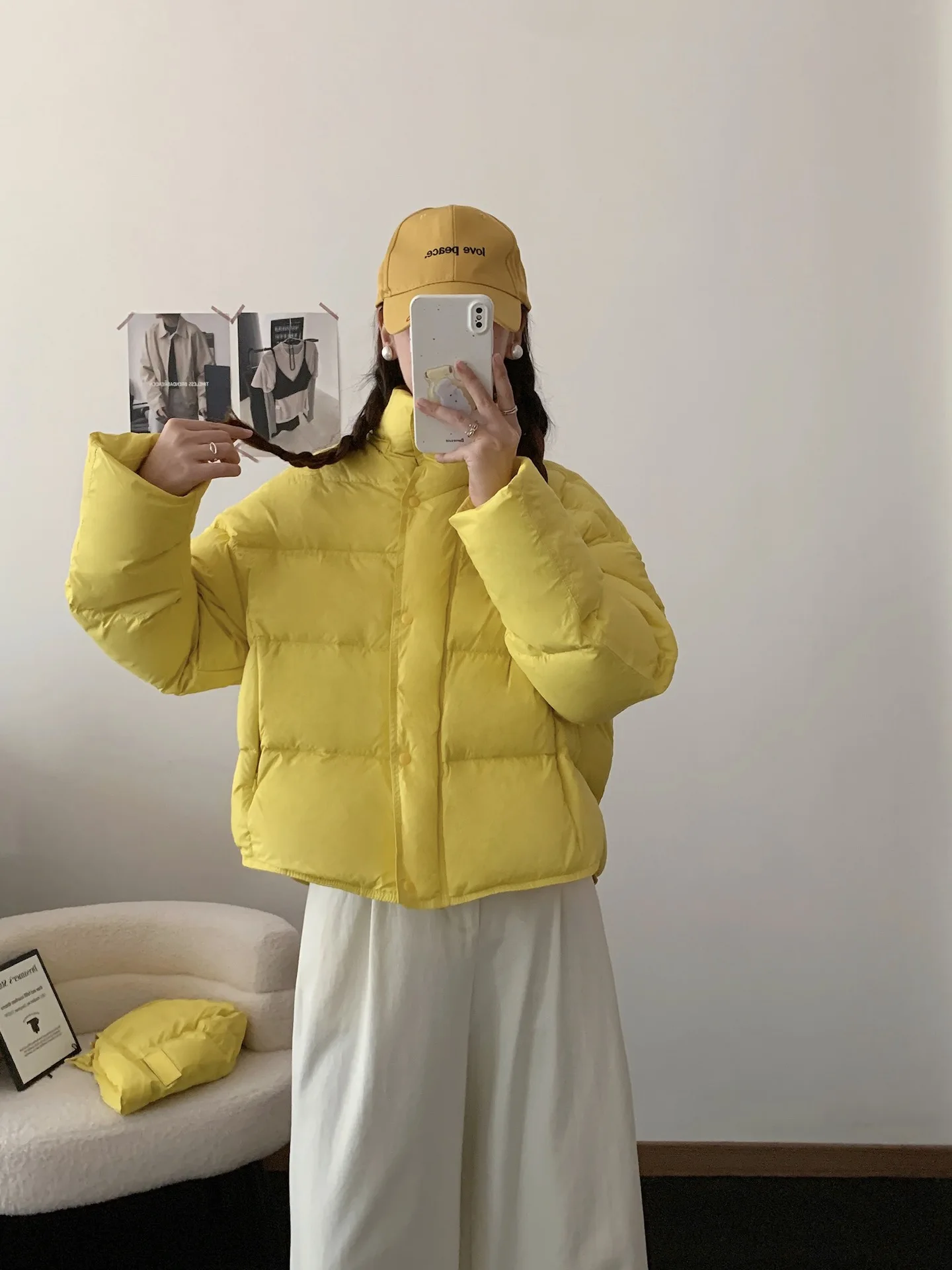 Korean Cropped Hooded Down Jacket for Women Winter Thickened White Duck Down Coats Woman Solid Color All Match Puffer Jackets