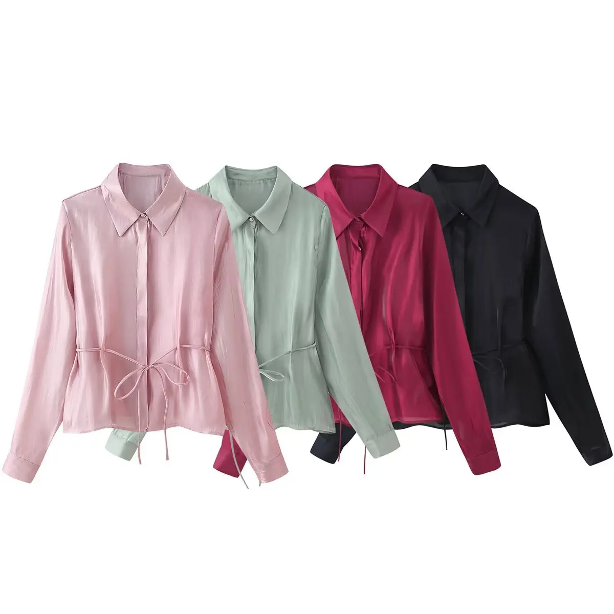 

WOMEN 2026 Summer New Fashion Bow Glow Effect Shirt Retro Long Sleeve Casual Chic Female Shirts Blusas Tops