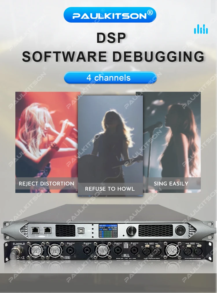 Paulkitson TF425 4-Kanal SIC-Leistungsverstärker mit eingebautem DSP FIR Professioneller Digitalverstärker für Bühnen-Line-Arrays & Subwoofer – Detail 2