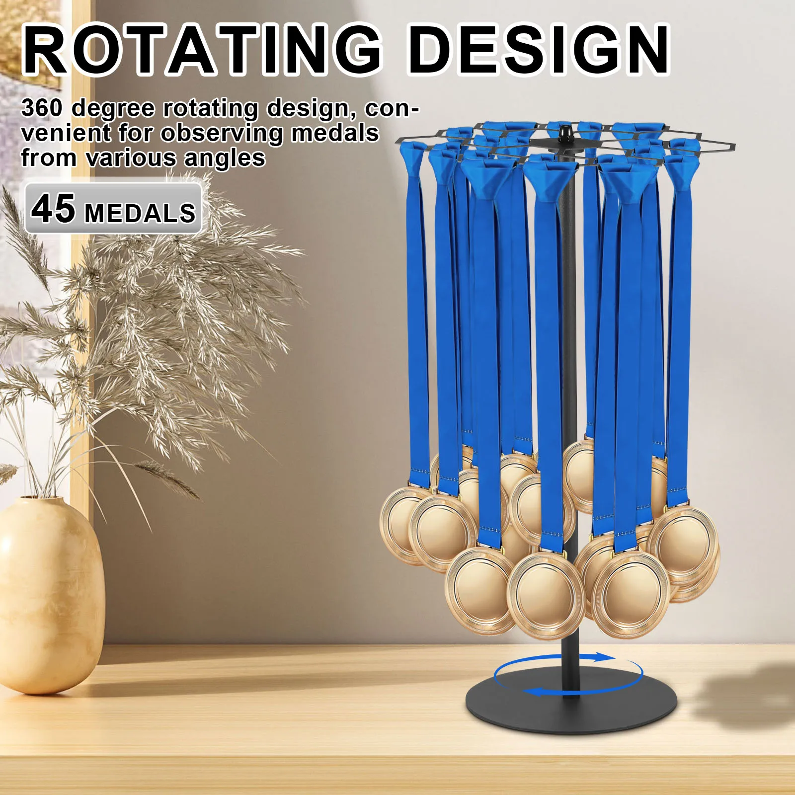 Metal Medal Rack Tabletop Medal Holder about 45 Medals Capacity Medal Display Holder for Sports Rotatable Medal Hangers Display