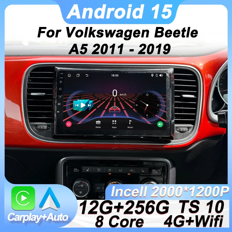 

2 Din Stereo Head Unit For Volkswagen Beetle A5 2011 - 2019 Carplay Auto Screen Android 15 Car Radio Navigation GPS 8 Core Wifi