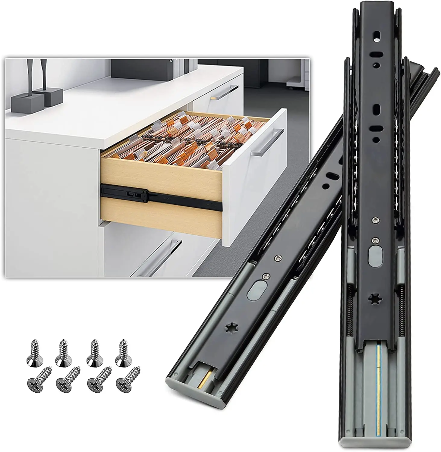 

Gifsin- 45mm Wide 1 Pair Soft Close Drawer Slides, 100 lb Load Capacity, Side Mount, Slow Closing Rail, Metal Runner