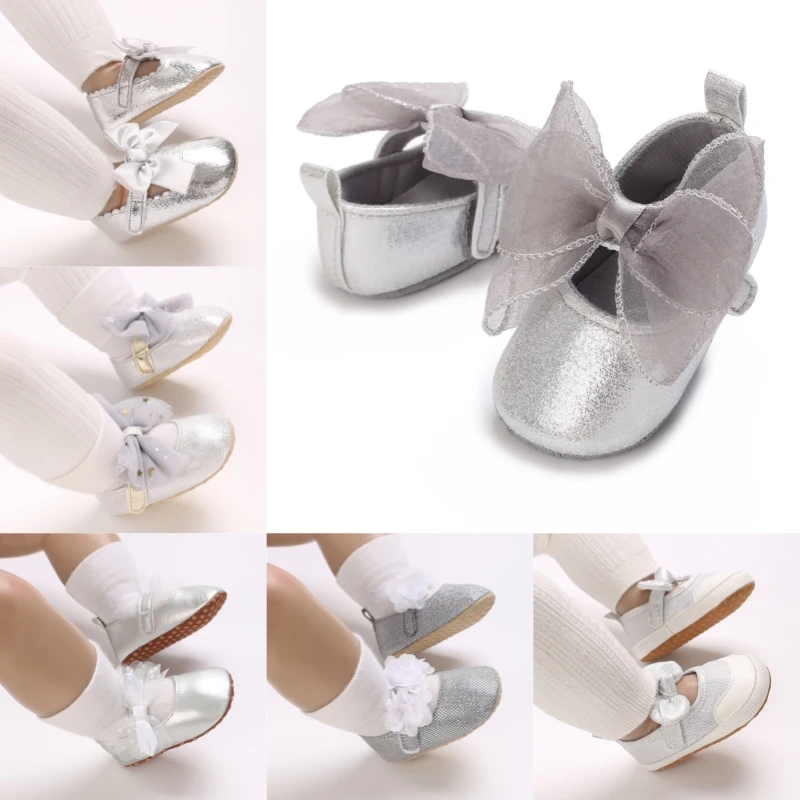 Spring and Autumn Baby Cute Silver Princess Shoes 0-12 Months Comfortable Walking Shoes for Baby Girls