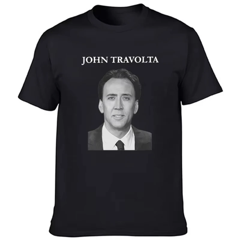 Camiseta de Nicolas Cage John Travolta, camiseta clásica con cuello redondo para hombre, novedad de verano, manga corta clásica informal de verano para hombre, manga corta