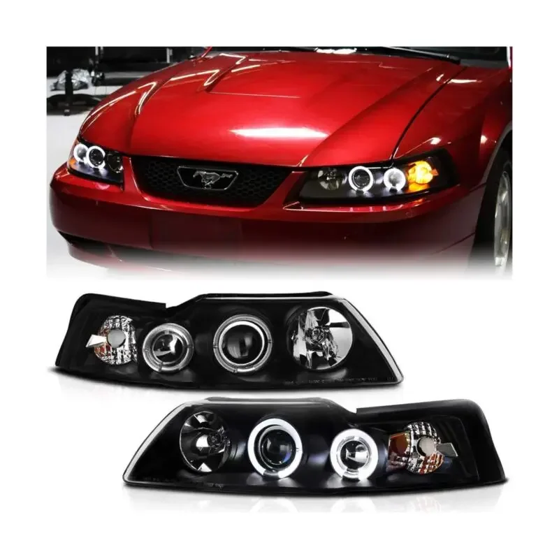 

ACANII - For 1999-2004 Ford Mustang LED Halo Ring Black Housing Projector Headlights Headlamps, Driver & Passenger Side