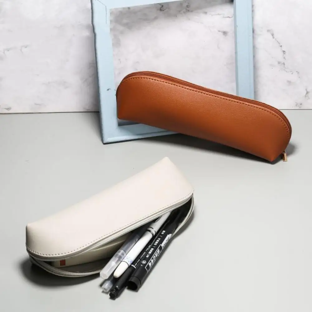 Kawaii Pure Color Large Capacity Pencil Cases Simple Stationery Pen Bags PU Pencil Pouch School Supplies