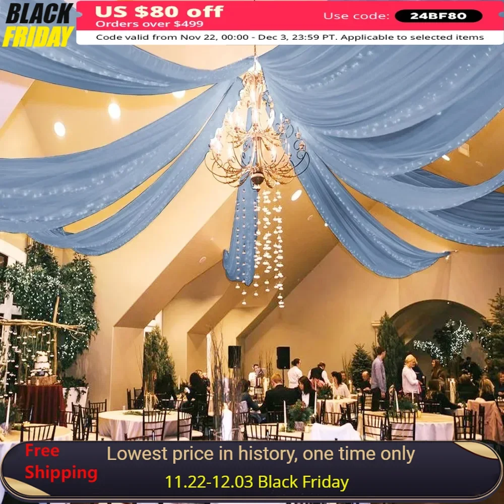 

5ftx20ft Ceiling Drapes for Wedding, Chiffon Fabric Arch Draping Curtains Sheer Drapery, 6 Panels Ceiling Drapes