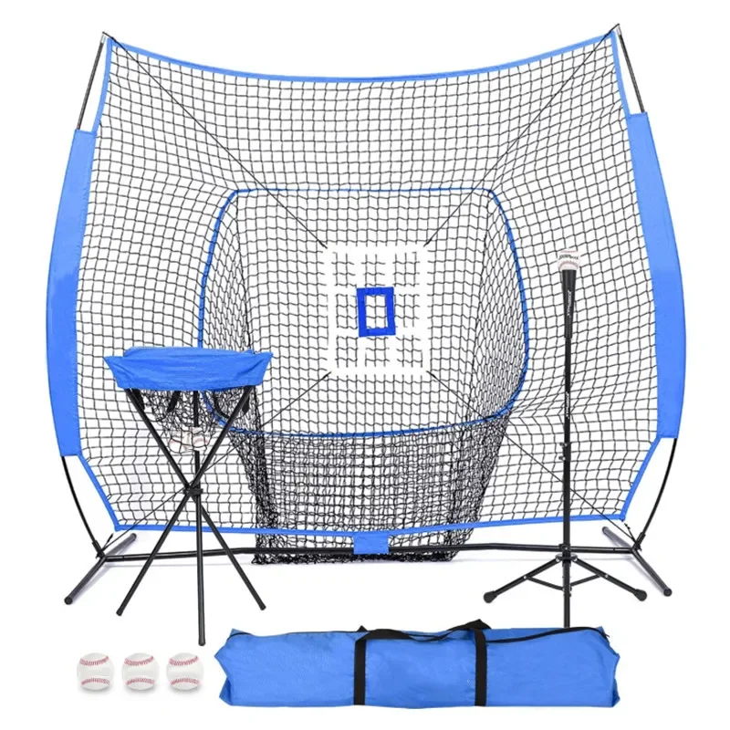 7 'x 7' baseball and softball practice net with batting tee for batting and pitching batting practice training aids