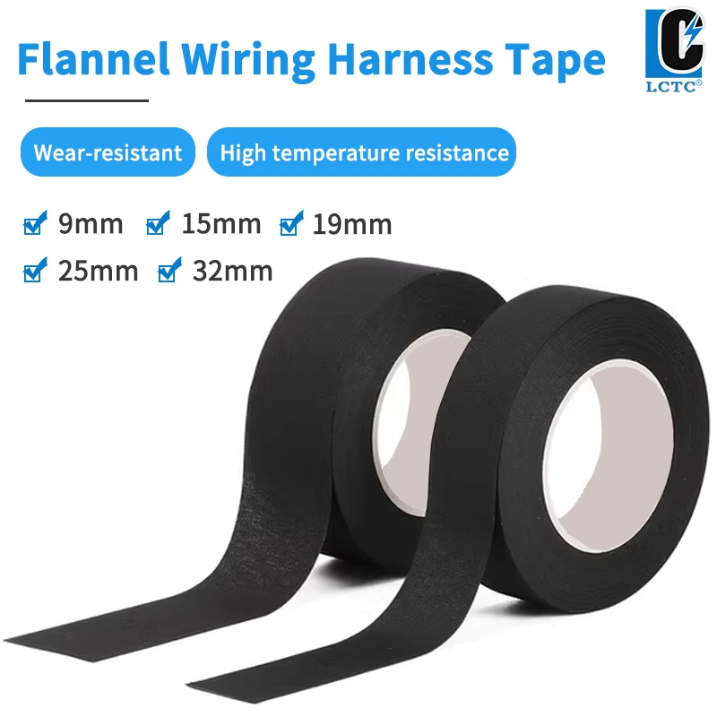 15M Adhesive Cloth Heat-resistant Cloth Tape For Automotive Cable Tape Harness Wiring Loom Electrical Heat Tape 9/15/19/25/32MM