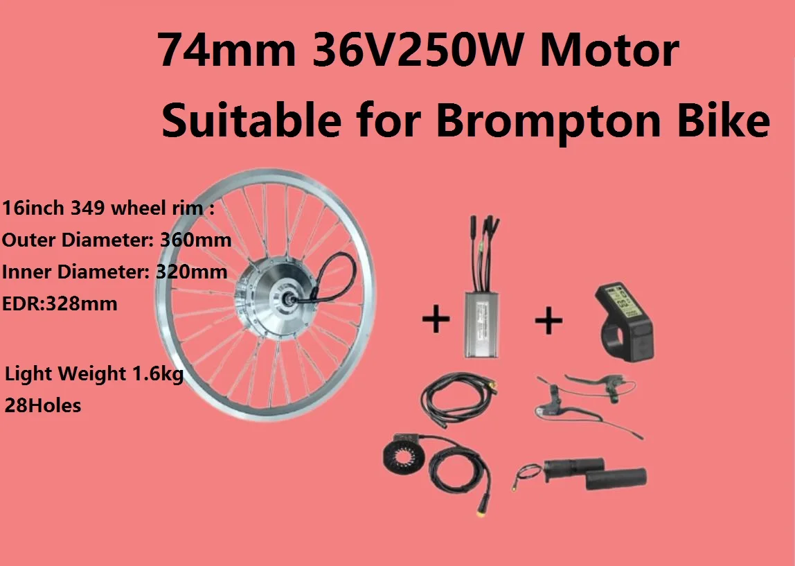 DIY  Hub Motor 16inch 349 Rim Brompton  36V250W Front Hub Motor Brushless Gear Fork Size 74mm 28holes