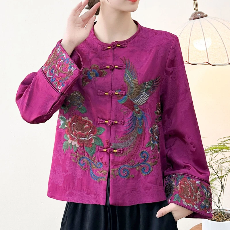 

Винтажное пальто в китайском стиле Тан, роскошная вышитая куртка, элегантный женский топ Ханьфу, пальто на пуговицах, уличная одежда