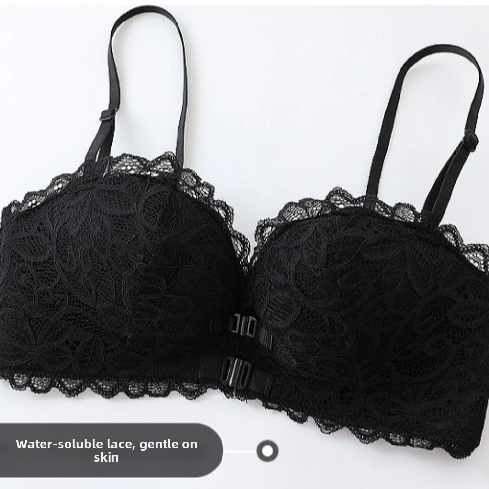Beautiful Back Deep V Front Button Bra Push-Up Anti-sagging Wireless Bra Underwear Lace Gathered Bra Comfortable Wear