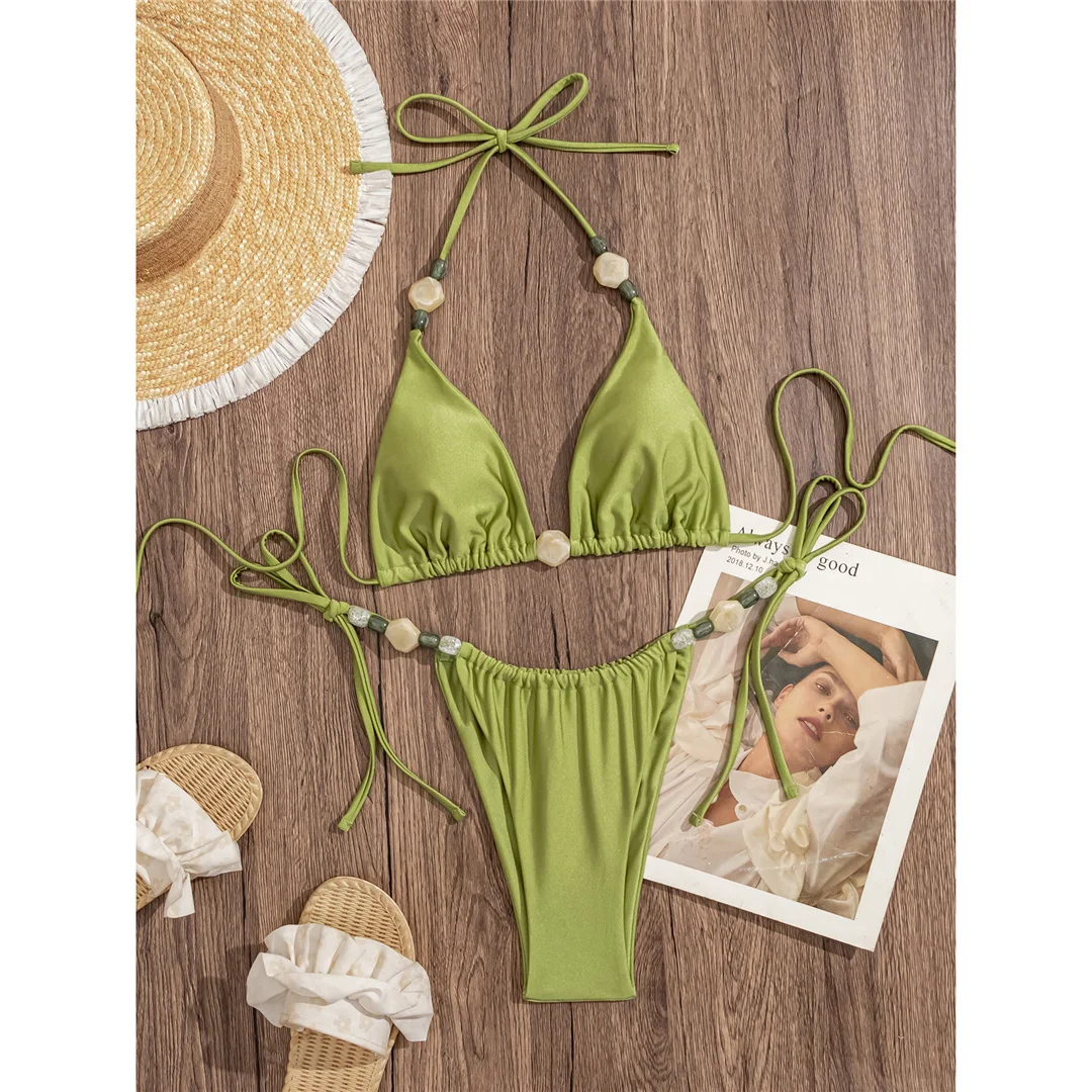 Halter Bikini mit hohem Beinausschnitt, Damen-Badebekleidung, zweiteiliges Bikini-Set, mit Trägern, gepolstert, Badeanzug, Badebekleidung, Modell V7785. – Detail 5