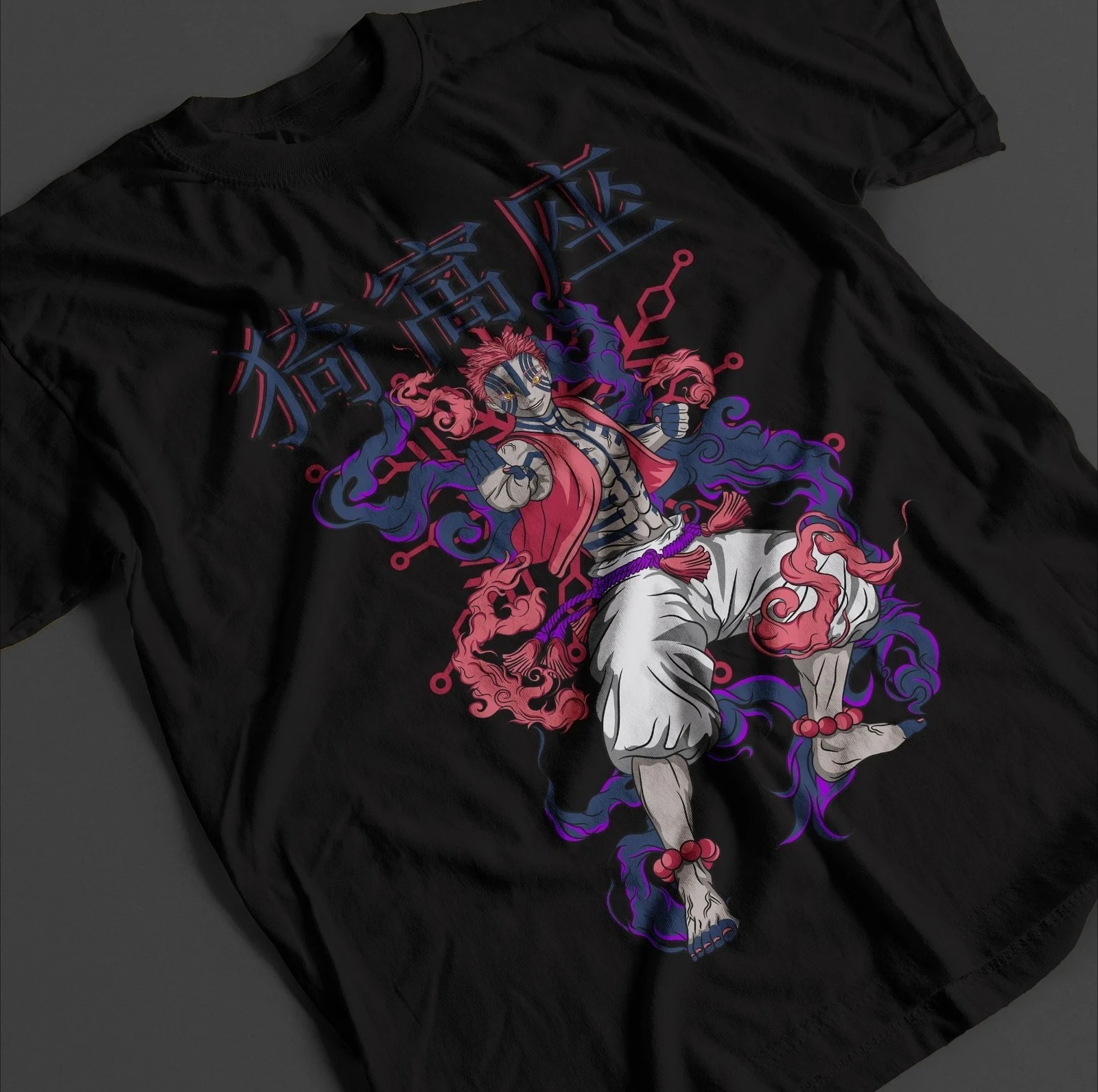 Demon Slayer Shirt Akaza Upper Moon 3 T-Shirt Tanjiro Kimetsu No Yaiba Muzan Tee Sommer-T-Shirt für Herren und Damen, atmungsaktives T-Shirt-Oberteil