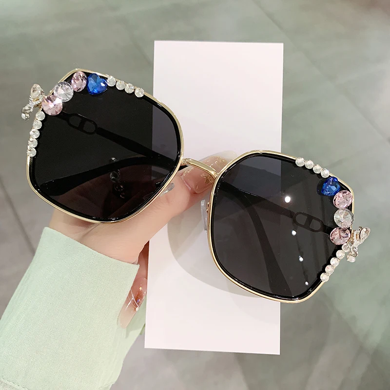 1 قطعة نظارات الموضة الماسية النظارات النسائية وجه جديد نحيف كريستال بدون شفة النظارات الشمسية.