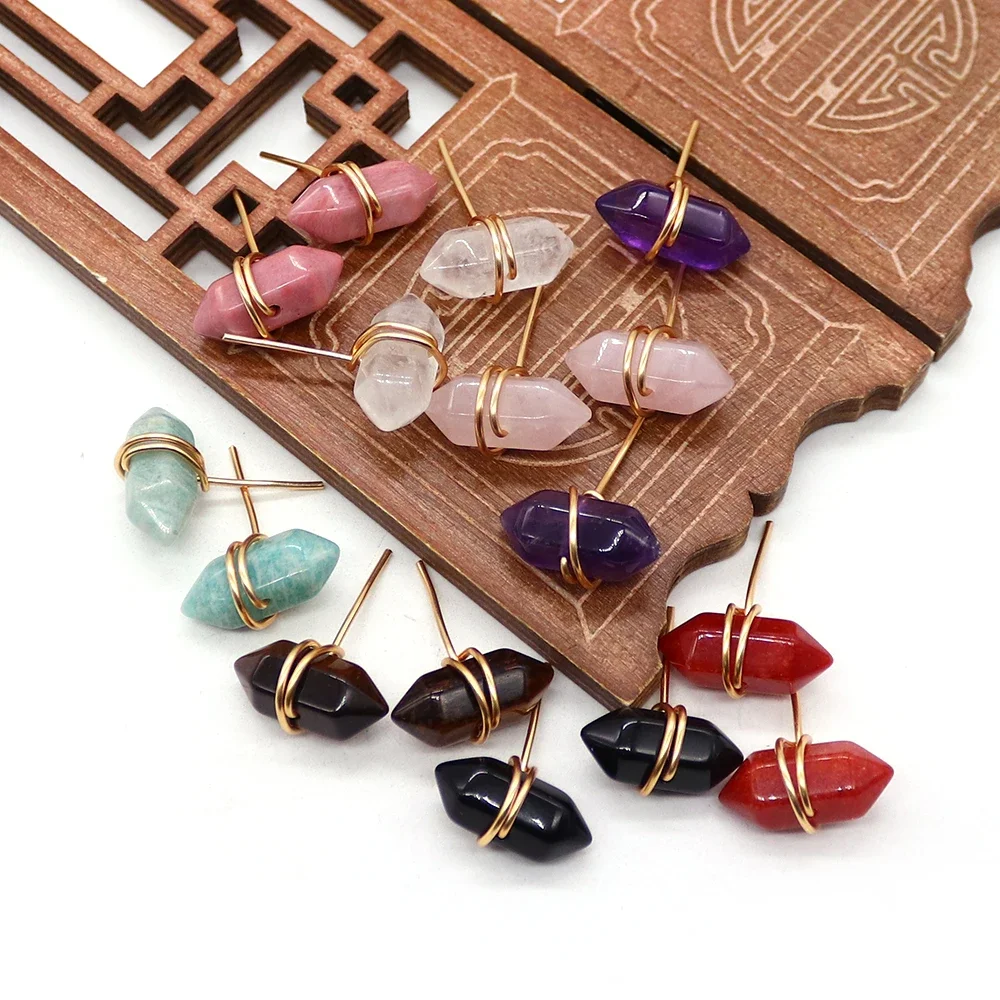 Hexagonal Prism Gemstone Spike Charm Artisan Wire‑bound Faceted Crystal Rod Boho‑artistic Embellishment for DIY Unique Statement