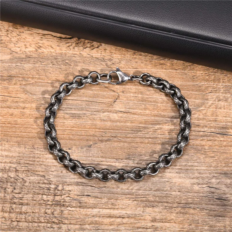 Chunky Belcher Round Chain Bracelets for Men Boys,Silver Color Stainless Steel Braided Chain Wristband,Punk Jewelry Gifts