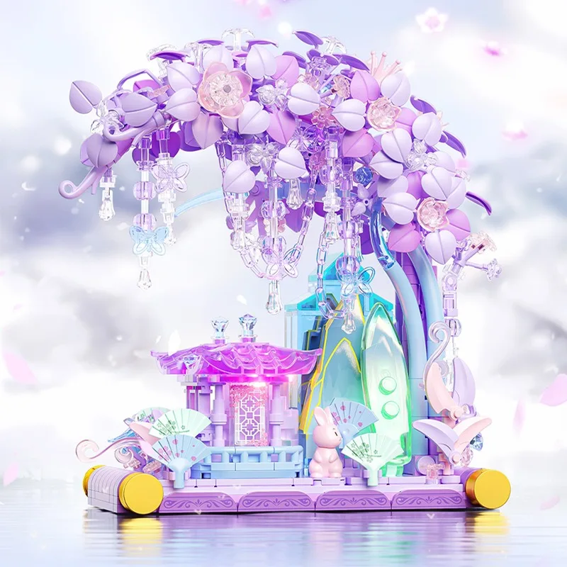 Moonlight Society Sakura Tree House Building Blocks with LED Lights DIY Flower Model Kit Girls Birthday Gift