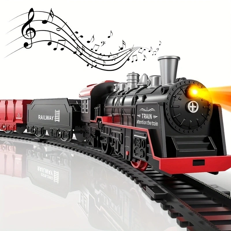Electric Train Track Set with Lights Sound Retro Simulation Rail Car Model Children Railway Toys Kids Christmas Gift