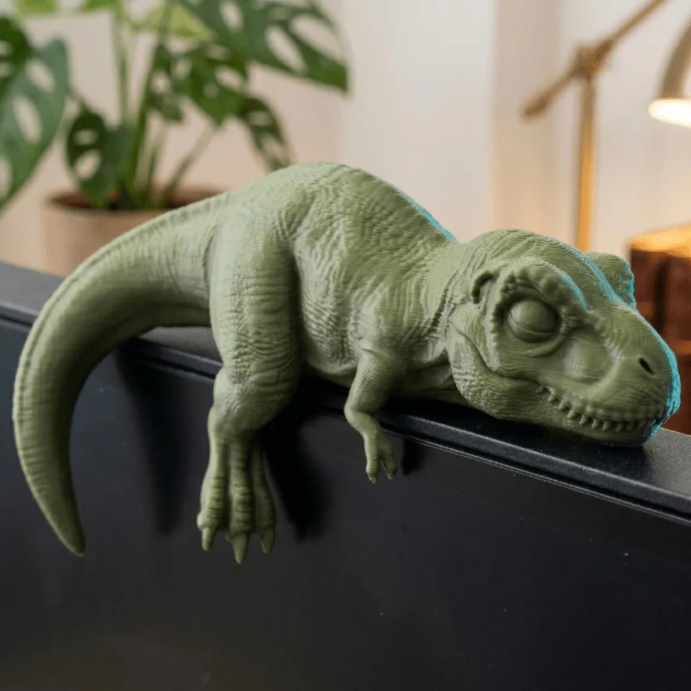 Sleeping T-Rex Monitor Topper Figurines 3D Printed Mini Lazy Dinosaur Ornaments for Desk/Monitor/Shelf Cute Jurassic Dino Decor view 2
