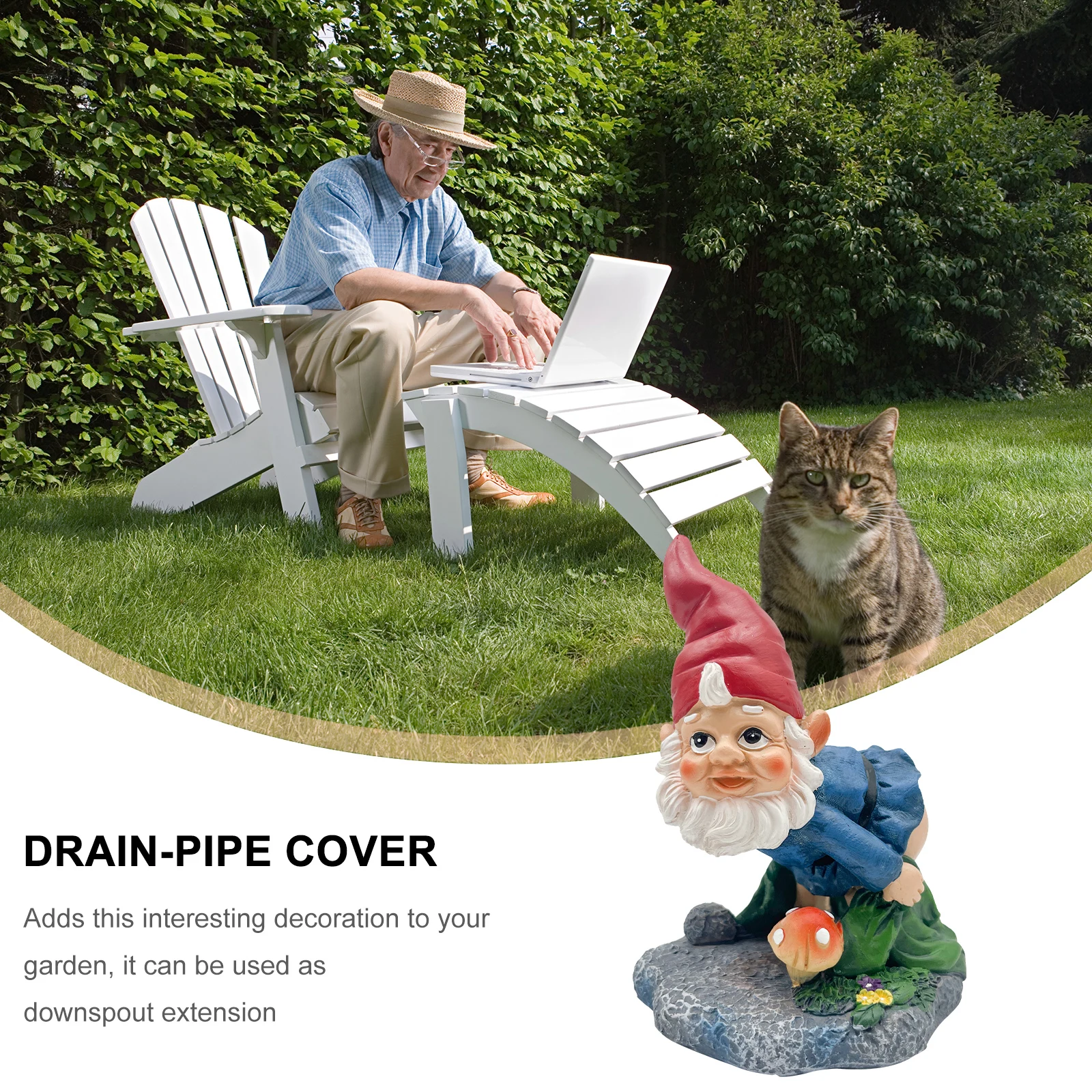 

Resin Dwarf Water Pipe Expander Gutter Extensions Downspout Drain Lawn Gnome Statue Decor Garden Ornament Practical