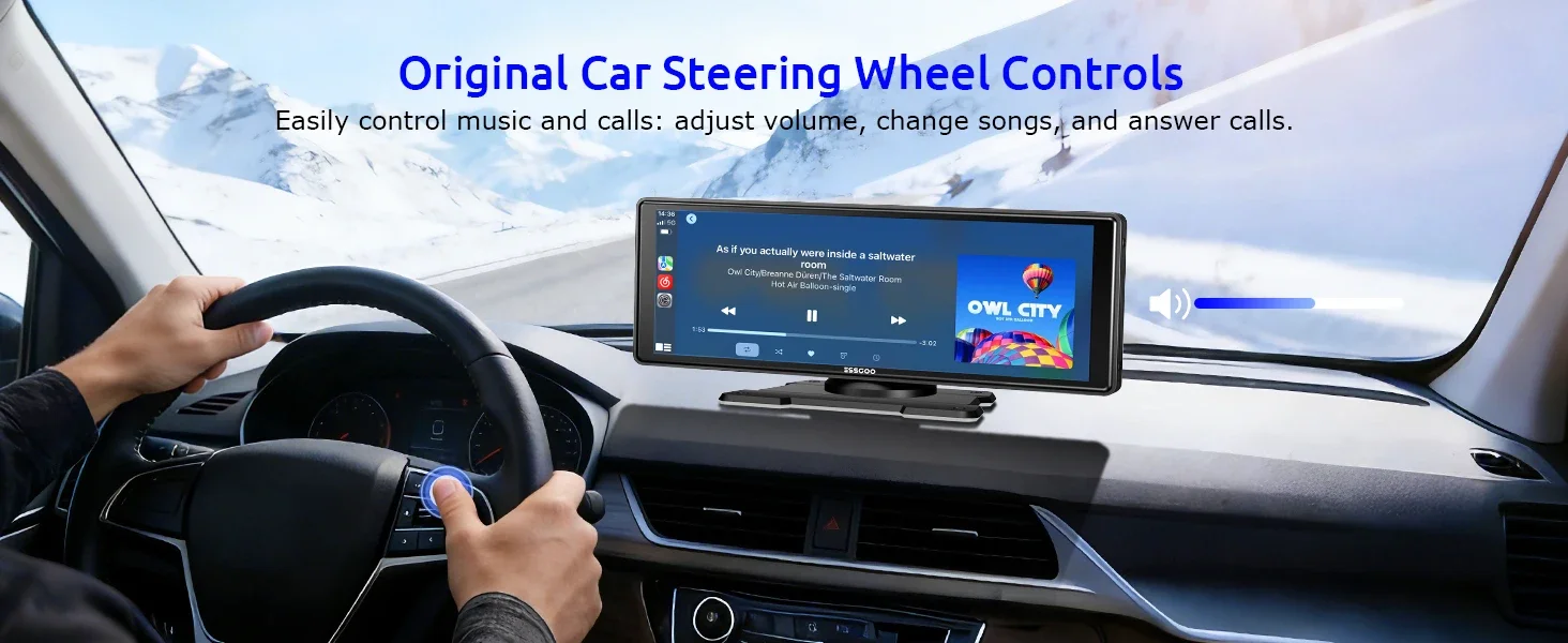 ESSGOO 10,26" Tragbare Universelle Drahtlose Carplay-Halterung für Wohnmobile, LKWs, Autoradios, Tourscreen, Android Auto, Bluetooth, FM, Lenkradsteuerung, Einfach zu installieren – Detail 27