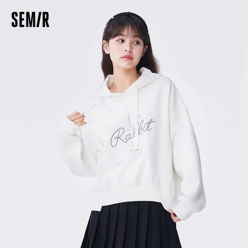 

Semir Women Sweatshirt Autumn New Design Sense Rabbit Pullover Trendy Personality Loose Hooded Top Fashionable Sweater for Women