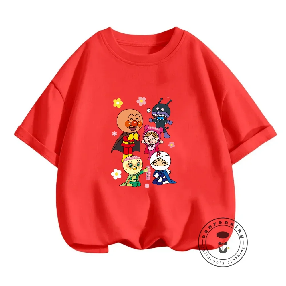 Cute Anpanman Anime T-shirts for Kids with Soft Fashionable Japanese Style Kawaii Summer Wear Cheap and Versatile Hot Sellers