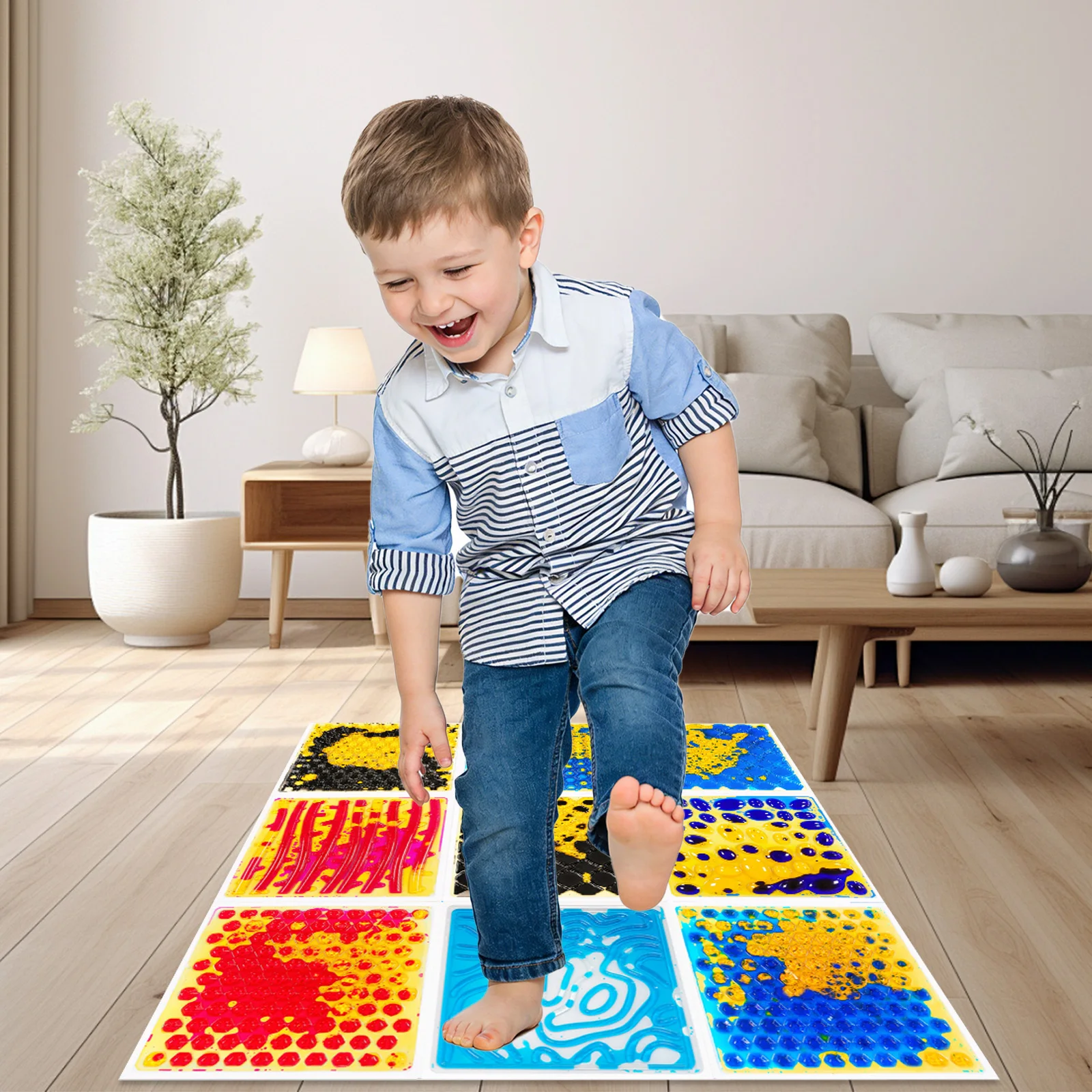 Creative Concave Texture Sensory Liquid Floor Tiles Multi Angle Experience Kids Perception Floor Tiles